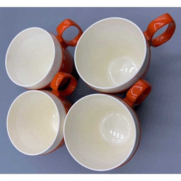 Vtg New-Mar Stackable Orange Brown Mugs Set of 4 Plastic Cups Wood Look Retro - Picture 4 of 9